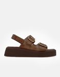Εικόνα από Δερμάτινα σανδάλια flatforms με μεταλλικούς τοκάδες Καφέ
