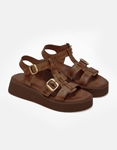 Εικόνα από Δερμάτινα σανδάλια flatforms Καφέ