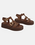 Εικόνα από Δερμάτινα σανδάλια flatforms Καφέ