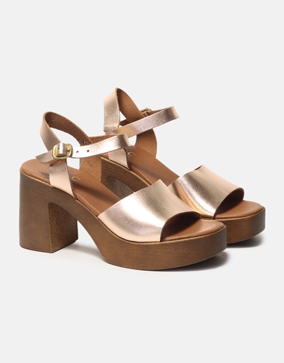 Εικόνα της Δερμάτινα πέδιλα Ελληνικής κατασκευής με τετράγωνο τακούνι Χαλκός