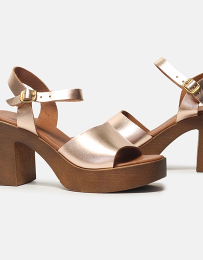 Εικόνα της Δερμάτινα πέδιλα Ελληνικής κατασκευής με τετράγωνο τακούνι Χαλκός