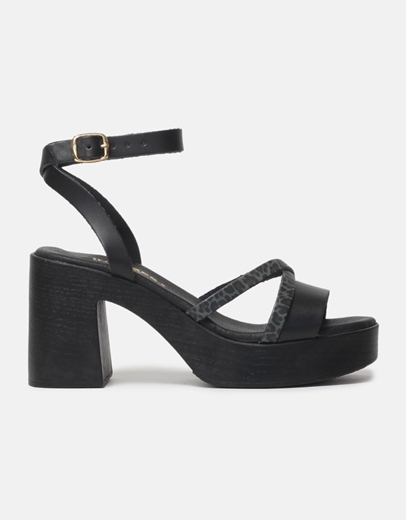 Εικόνα της Δερμάτινα πέδιλα με μοτίβο Ελληνικής κατασκευής Μαύρο