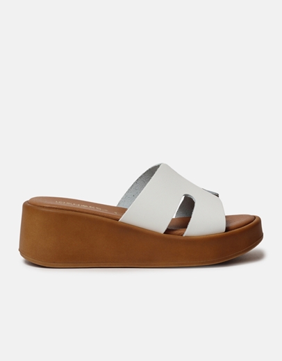 Εικόνα της Δερμάτινες πλατφόρμες Ελληνικής κατασκευής με φαρδιά φάσα Λευκό