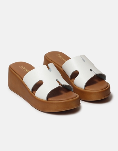 Εικόνα της Δερμάτινες πλατφόρμες Ελληνικής κατασκευής με φαρδιά φάσα Λευκό