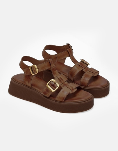 Εικόνα της Δερμάτινα flatforms Ελληνικής κατασκευής Καφέ