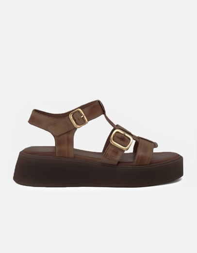 Εικόνα της Δερμάτινα flatforms Ελληνικής κατασκευής Καφέ