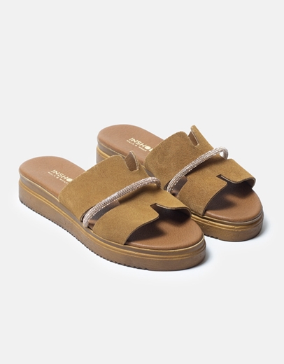 Εικόνα της Δερμάτινα flatforms Ελληνικής κατασκευής  με strass Ταμπά