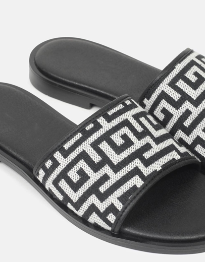 Εικόνα της Σανδάλια flat Ελληνικής κατασκευής με μοτίβο μαιάνδρου Μαύρο