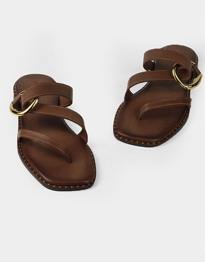 Εικόνα της Δερμάτινα σανδάλια Ελληνικής Κατασκευής σε καρέ γραμμή με τοκά Καφέ