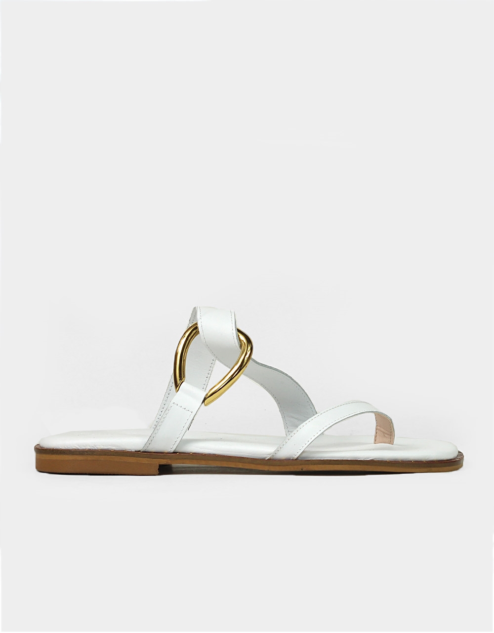 Εικόνα από Δερμάτινα σανδάλια Ελληνικής Κατασκευής σε καρέ γραμμή με τοκά Λευκό