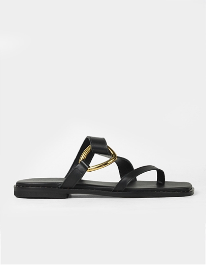 Εικόνα της Δερμάτινα σανδάλια Ελληνικής Κατασκευής σε καρέ γραμμή με τοκά Μαύρο