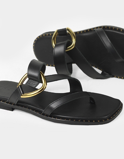 Εικόνα της Δερμάτινα σανδάλια Ελληνικής Κατασκευής σε καρέ γραμμή με τοκά Μαύρο