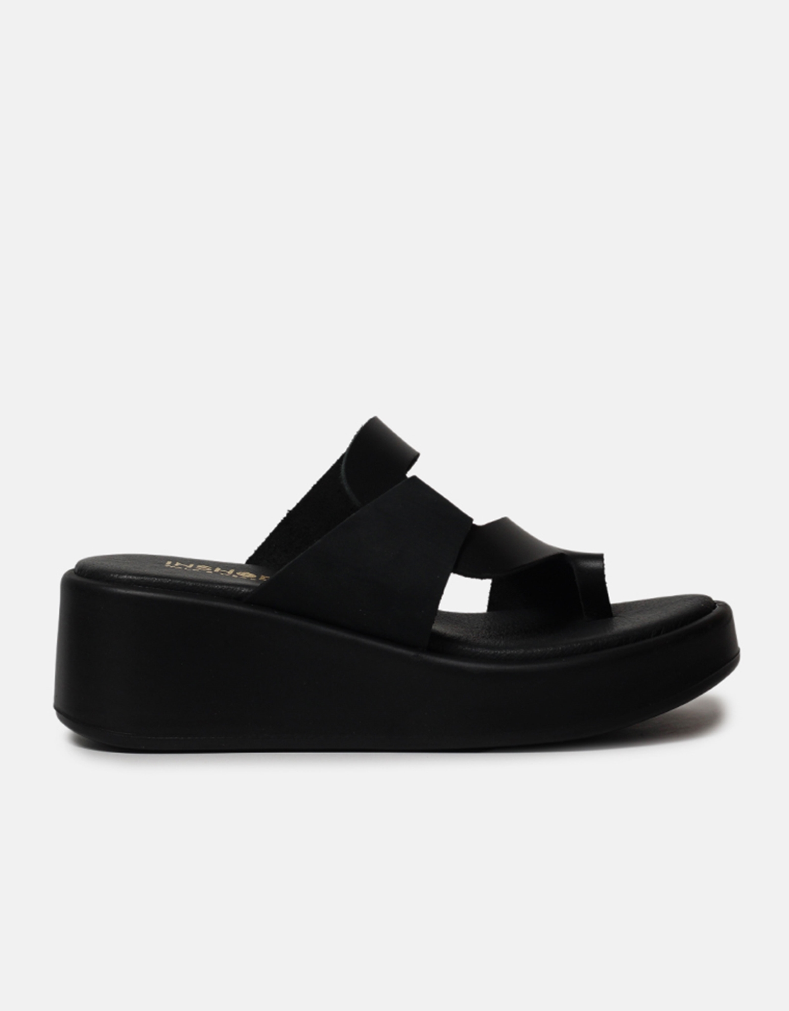 Εικόνα από Δερμάτινες πλατφόρμες Ελληνικής κατασκευής με ιδιαίτερο σχέδιο Μαύρο