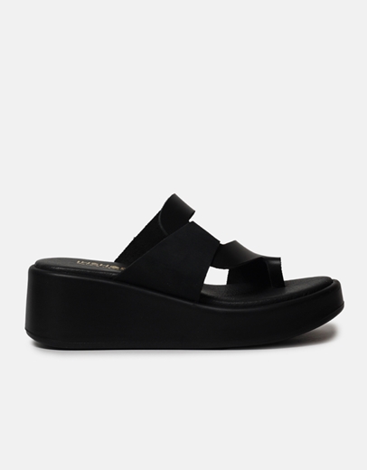 Εικόνα της Δερμάτινες πλατφόρμες Ελληνικής κατασκευής με ιδιαίτερο σχέδιο Μαύρο