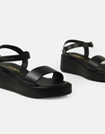 Εικόνα από Δερμάτινα flatforms με μπαρέτα Ελληνικής κατασκευής Μαύρο