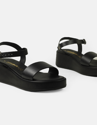 Εικόνα της Δερμάτινα flatforms με μπαρέτα Ελληνικής κατασκευής Μαύρο