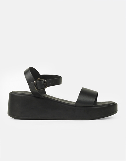 Εικόνα της Δερμάτινα flatforms με μπαρέτα Ελληνικής κατασκευής Μαύρο