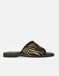 Εικόνα από Δερμάτινα σανδάλια Ελληνικής κατασκευής με φάσα animal print Μαύρο