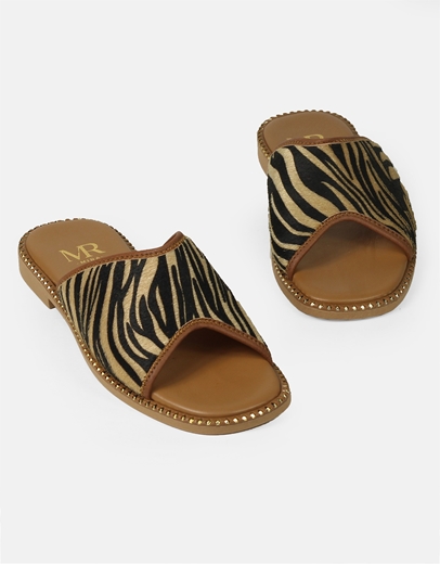 Εικόνα της Δερμάτινα σανδάλια Ελληνικής κατασκευής με φάσα animal print Ταμπά
