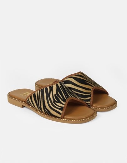 Εικόνα της Δερμάτινα σανδάλια Ελληνικής κατασκευής με φάσα animal print Ταμπά