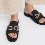 Εικόνα από Δερμάτινα σανδάλια Ελληνικής Κατασκευής με ψάθινη φάσα Μαύρο