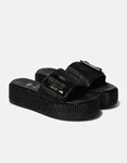 Εικόνα από Δερμάτινα flatforms Ελληνικής κατασκευής με φαρδιά φάσα Μαύρο