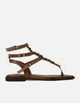 Εικόνα από Δερμάτινα φλατ σανδάλια Ελληνικής Κατασκευής με μεταλλικό στοιχείο Καφέ