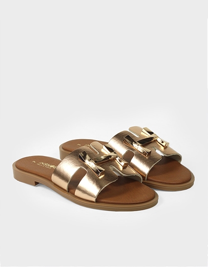 Εικόνα της Δερμάτινα σανδάλια Ελληνικής κατασκευής με μεταλλική αγκράφα Χαλκός