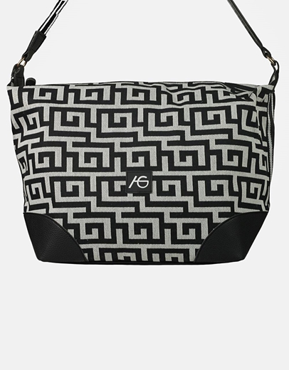 Εικόνα της Χειροποίητη τσάντα με μαίανδρο με ρυθμιζόμενο ιμάντα Μαύρο