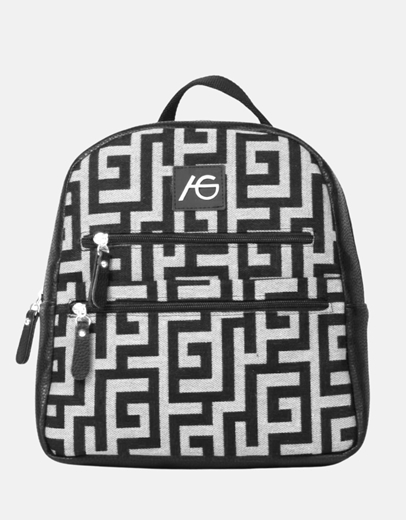 Εικόνα της Χειροποίητο σακίδιο πλάτης με μαίανδρο και διπλό φερμουάρ Μαύρο