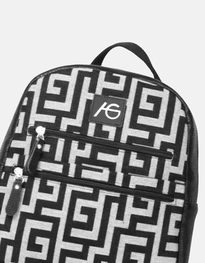 Εικόνα της Χειροποίητο σακίδιο πλάτης με μαίανδρο και διπλό φερμουάρ Μαύρο