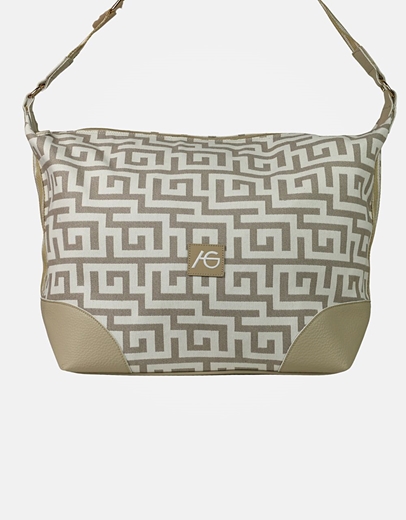 Εικόνα της Χειροποίητη τσάντα με μαίανδρο με ρυθμιζόμενο ιμάντα Άμμου/Μπεζ