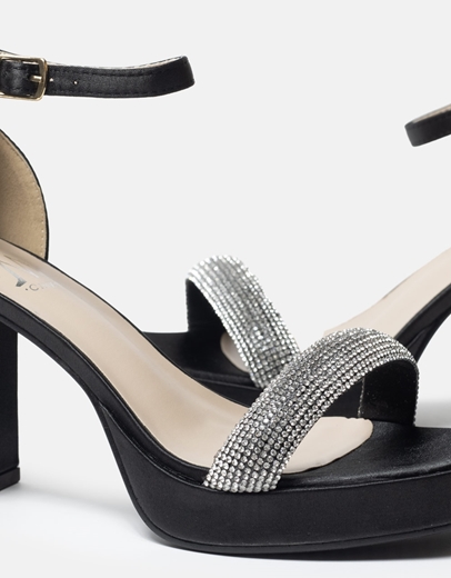 Εικόνα της Πέδιλα με τετράγωνo τακούνι και strass Μαύρο