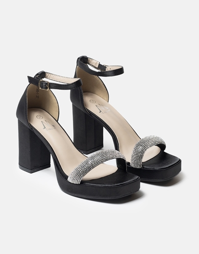 Εικόνα της Πέδιλα με τετράγωνo τακούνι και strass Μαύρο