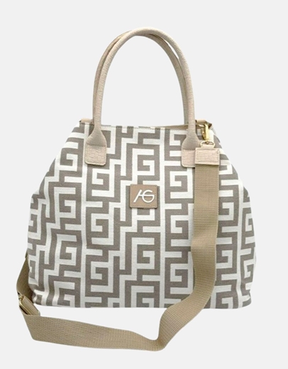 Εικόνα της Χειροποίητη τσάντα χειρός με μαίανδρο Άμμου/Μπεζ