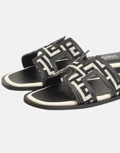 Εικόνα της Δερμάτινα Σανδάλια Ελληνικής Κατασκευής με μαίανδρο Μαύρο