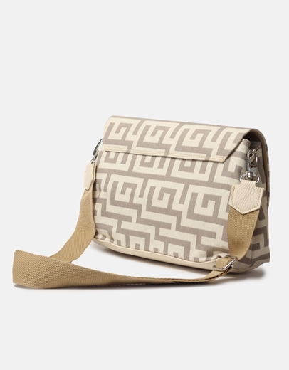 Εικόνα της Χειροποίητη τσάντα ώμου με μαίανδρο M Άμμου/Μπεζ
