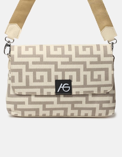 Εικόνα της Χειροποίητη τσάντα ώμου με μαίανδρο M Άμμου/Μπεζ