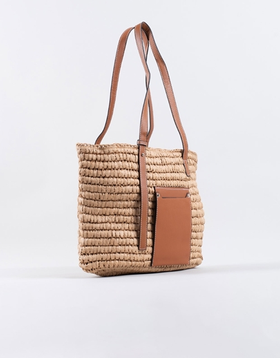 Εικόνα της Ψάθινη τσάντα με εξωτερική θήκη Πούρο