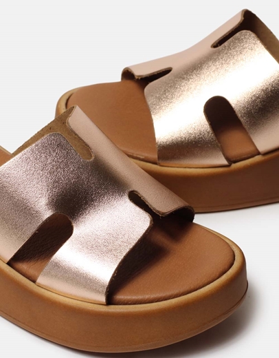 Εικόνα της Δερμάτινες πλατφόρμες Ελληνικής κατασκευής με φαρδιά φάσα Χαλκός