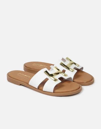 Εικόνα της Δερμάτινα σανδάλια Ελληνικής κατασκευής με μεταλλική αγκράφα Λευκό