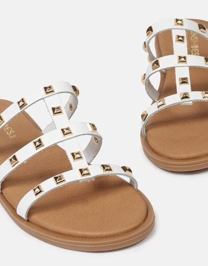 Εικόνα της Δερμάτινα flat σανδάλια Ελληνικής κατασκευής με τρουκς Λευκό