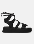 Εικόνα από Δερμάτινα lace up flatforms Ελληνικής κατασκευής Μαύρο