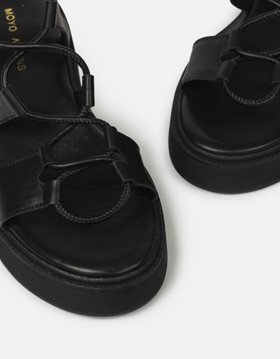 Εικόνα της Δερμάτινα lace up flatforms Ελληνικής κατασκευής Μαύρο