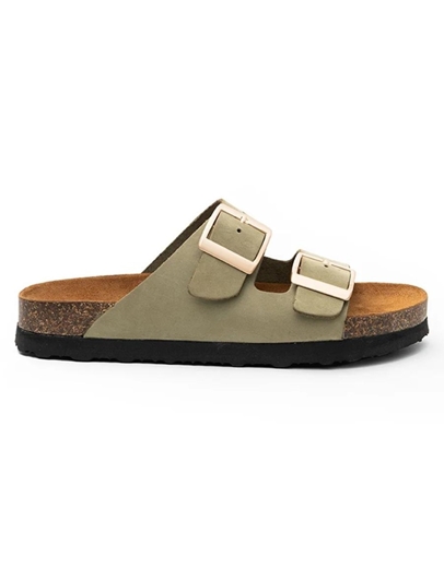 Εικόνα της Δερμάτινα σανδάλια Ελληνικής κατασκευής  με διπλή φάσα Χακί