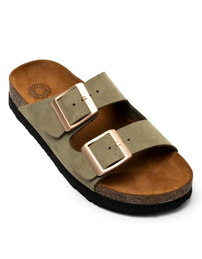 Εικόνα της Δερμάτινα σανδάλια Ελληνικής κατασκευής  με διπλή φάσα Χακί