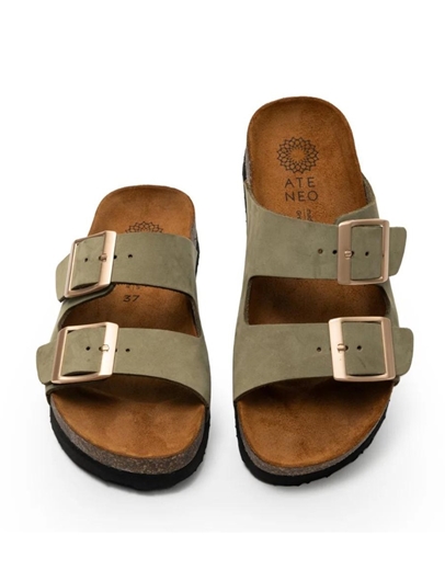 Εικόνα της Δερμάτινα σανδάλια Ελληνικής κατασκευής  με διπλή φάσα Χακί