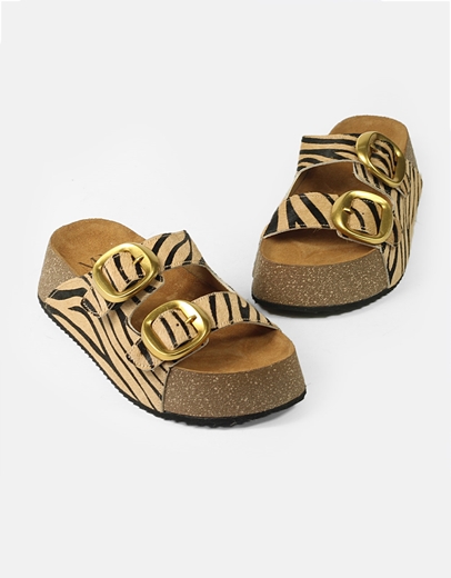 Εικόνα της Δερμάτινα Σανδάλια Animal print Ελληνικής κατασκευής Ζέμπρα