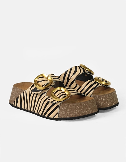 Εικόνα της Δερμάτινα Σανδάλια Animal print Ελληνικής κατασκευής Ζέμπρα