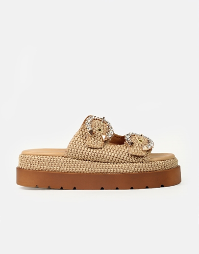 Εικόνα της Δερμάτινα flatforms Ελληνικής κατασκευής με διπλό τοκά strass Ταμπά